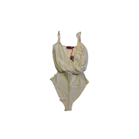 Boohoo Draped Crossover High Waisted Cream Bodysuit - Women’s Size 2 - Picture 1 of 6